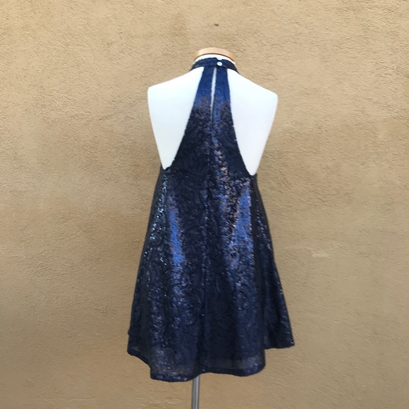 Flirty Blue Sequined Halter Mini Dress Small - Picture 3 of 8